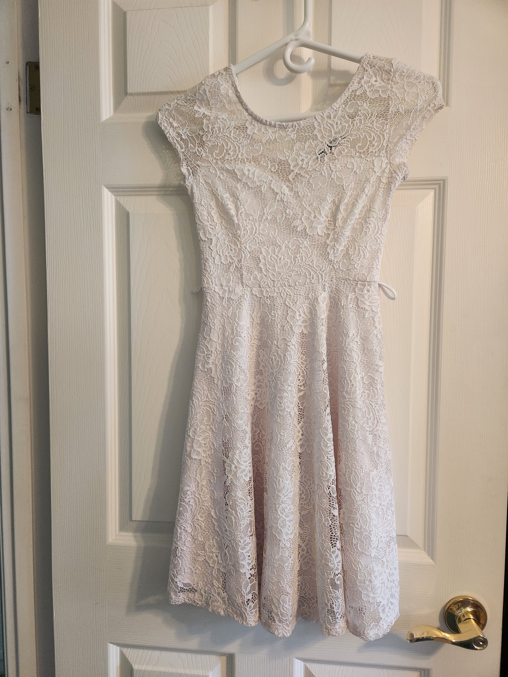 Love Culture White With A Slight Hint of Pink Lace Midi Dress No Belt.